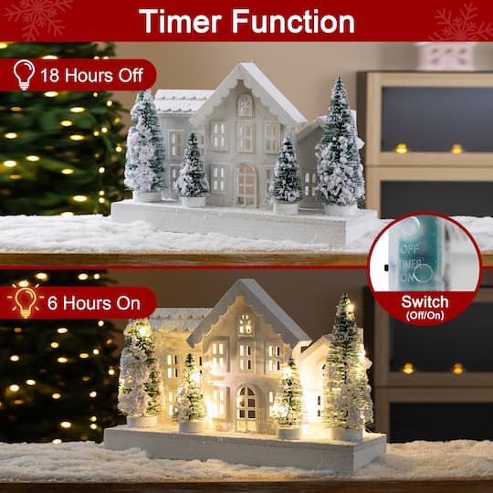 Glitzhome® Lighted Wooden Snowy Village Christmas Table Décor